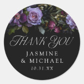 Sticker Rond Moody Gothique Purple Floral Mariage Merci (Devant)