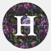 Sticker Rond Moody Gothique Purple Floral Mariage Monogramme (Devant)
