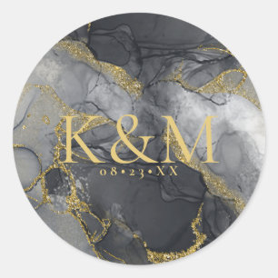 Sticker Rond Moody Ink Charcoal Gold Abstrait ID988