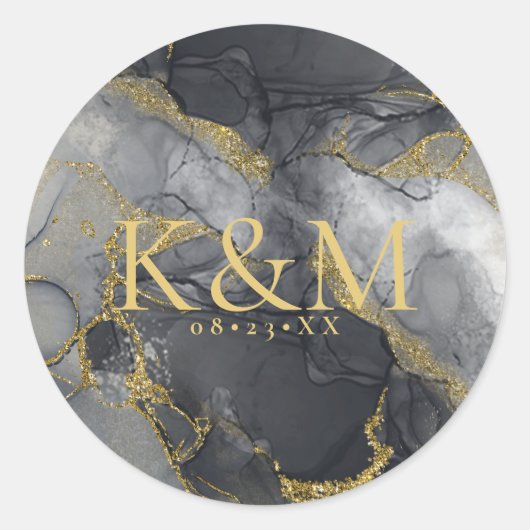 Sticker Rond Moody Ink Charcoal Gold Abstrait ID988 (Devant)