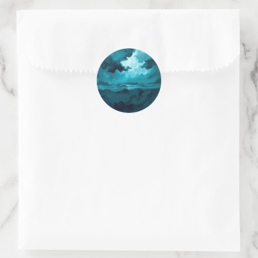 Sticker Rond Moody Ocean Waves Under Stormy Sky – Abstract Seas (Sac)