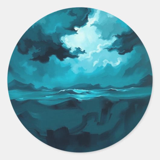 Sticker Rond Moody Ocean Waves Under Stormy Sky – Abstract Seas (Devant)