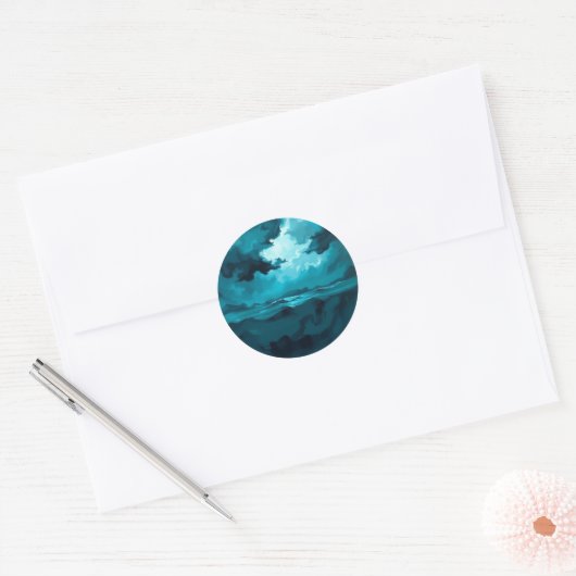 Sticker Rond Moody Ocean Waves Under Stormy Sky – Abstract Seas (Enveloppe)