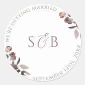 Sticker Rond Moody Purple Floral Mariage rond Initiales (Devant)