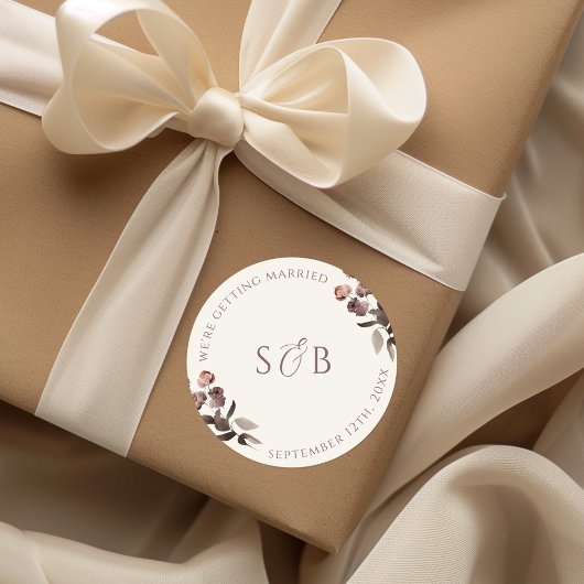 Sticker Rond Moody Purple Floral Mariage rond Initiales