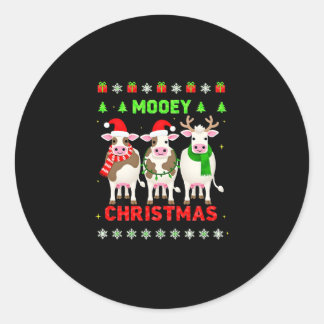 Sticker Rond Mooey Christmas Cow Christmas Ugly Sweater Pajama 