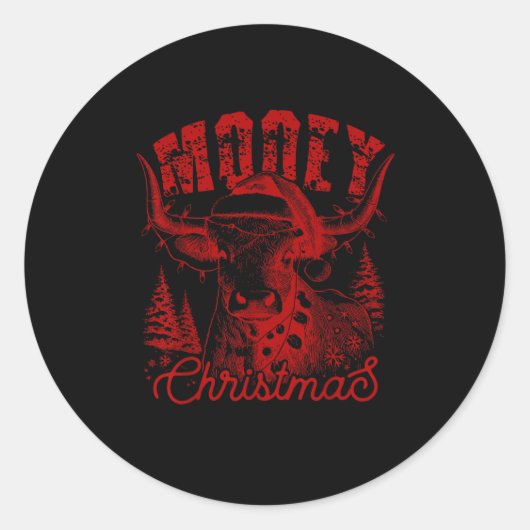 Sticker Rond Mooey Christmas Western Heifer Highland Cow Santa (Devant)