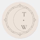 Sticker Rond Moon céleste et étoiles minimaux Monogramme Mariag (Devant)