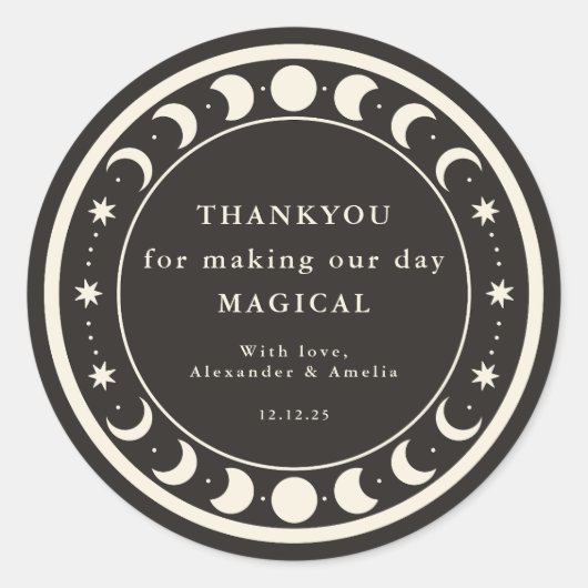 Sticker Rond Moon Phases boho céleste Mariage en faveur Merci (Devant)
