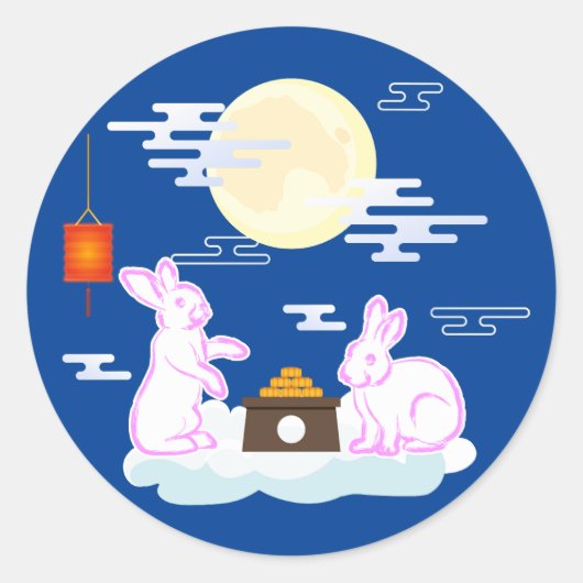Sticker Rond Moon Rabbit Mooncake Nuages Mooncake Festival à la (Devant)