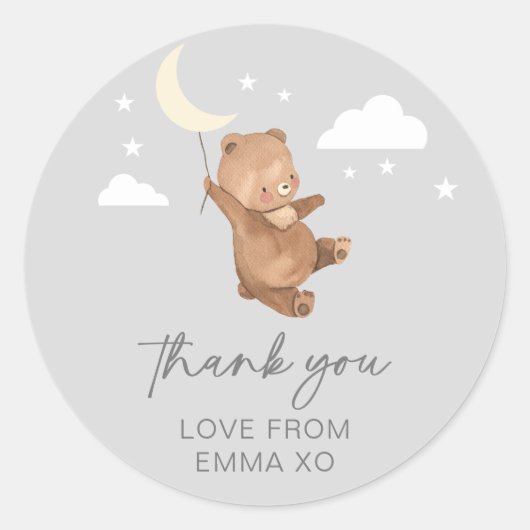 Sticker Rond Moon Stars Bear Baby shower (Devant)