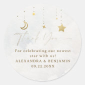 Sticker Rond Moon Stars Twinkle White Clouds Coed Baby Shower (Devant)