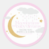 Sticker Rond Moonbeams and baby dreams baby shower pink thanks (Devant)