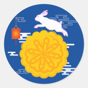 Sticker Rond Mooncake Jumping Moon Moon Moon Rabbit