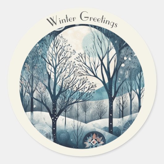 Sticker Rond Moonlit Nordic Forest, personnalisable (Devant)