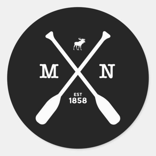 Sticker Rond Moose Et Pagaies Du Minnesota 1858 Midwest (Devant)