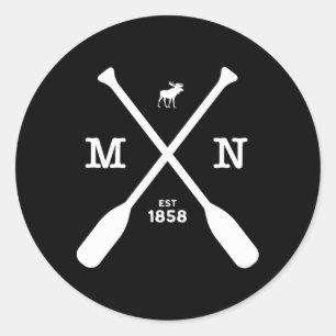 Sticker Rond Moose Et Pagaies Du Minnesota 1858 Midwest
