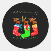 Sticker Rond Moose In Xmas Socks Funny Holiday Ugly Sweater Chr (Devant)