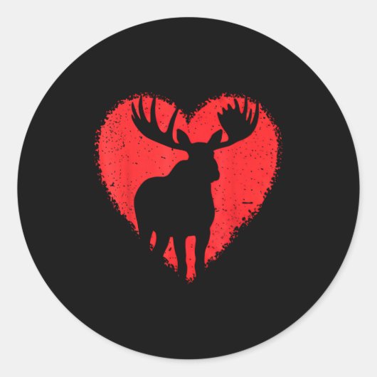 Sticker Rond Moose Lover Valentines Day Cute Red Heart Wild Ani (Devant)