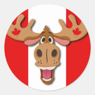 Sticker Rond Moose mignonne sur Arrière - plan rouge et blanc