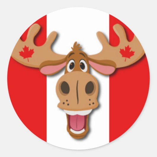 Sticker Rond Moose mignonne sur Arrière - plan rouge et blanc (Devant)