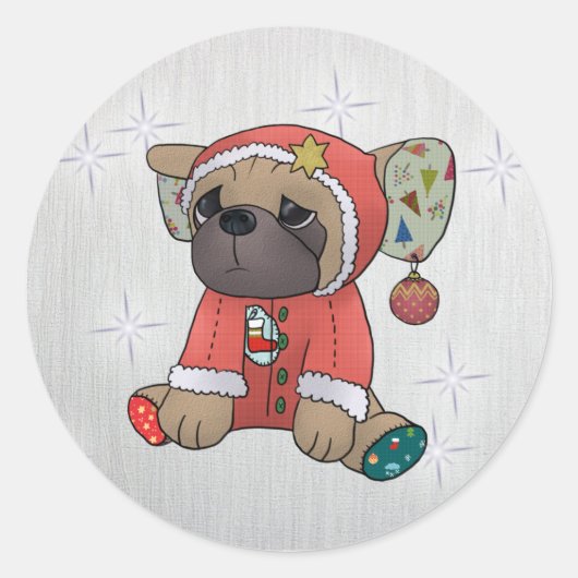 Sticker Rond Mops de Noël (Devant)