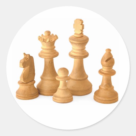 Sticker Rond Morceaux d'échecs en bois (Devant)