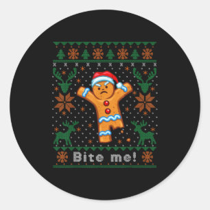 Sticker Rond Mords Moi Bonhomme en Pain d'Épice - Sweat de Noël