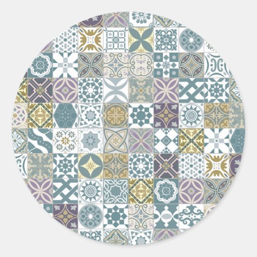 Sticker Rond Moroctile - pastel blue and gold (Devant)