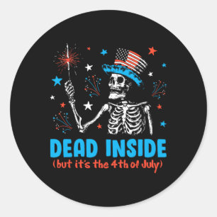 Sticker Rond Mort à l'intérieur mais c'est le 4 juillet squelet