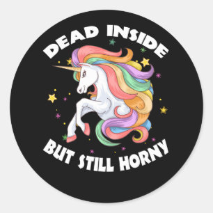 Sticker Rond Mort À L'Intérieur Mais Toujours Horn Unicorn