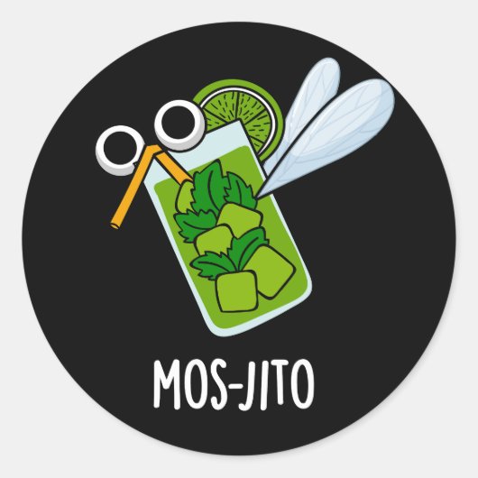 Sticker Rond Mos-jito Amusant Mojito Boisson Pun Dark BG (Devant)