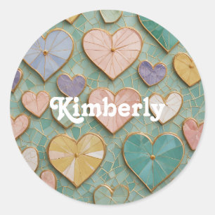 Sticker Rond Mosaic Love : Coeurs Pastel