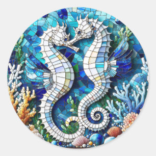 Sticker Rond Mosaic Seahorses Plage romantique