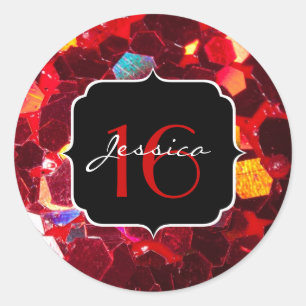 Sticker Rond Mosaïque abstraite rouge brillant parties scintill