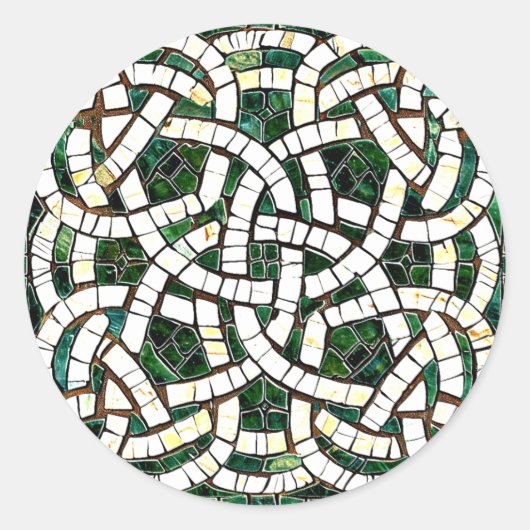 Sticker Rond Mosaïque de pierre céleste verte et blanche (Devant)