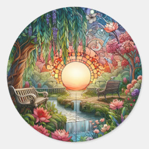 Sticker Rond Mosaïque en verre tendu du parc enchanté