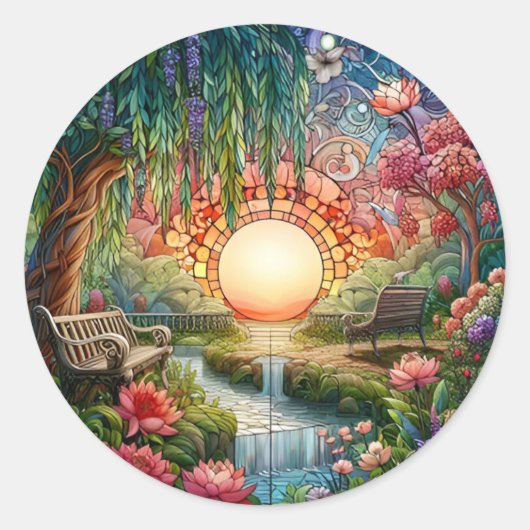 Sticker Rond Mosaïque en verre tendu du parc enchanté (Devant)