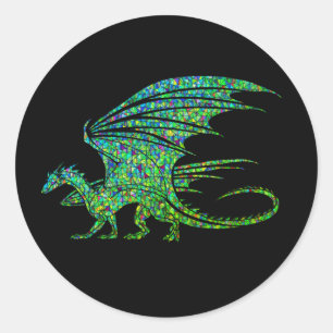 Sticker Rond Mosaïque Extraordinaire de dragon vert