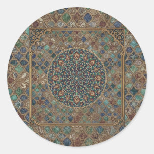Sticker Rond Mosaïque florale et mandala géométrique islamique