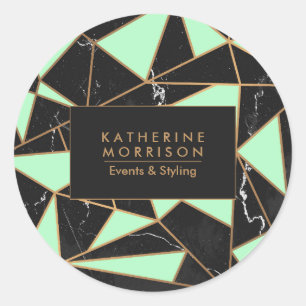 Sticker Rond Mosaïque géométrique en marbre noir