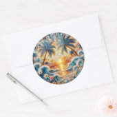 Sticker Rond Mosaïque magique Coucher de soleil tropical (Enveloppe)