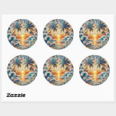 Sticker Rond Mosaïque magique Coucher de soleil tropical (Feuille)