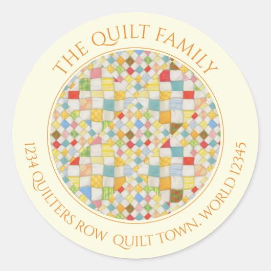 Sticker Rond MOSAÏQUE QUILT Large Rond Adresse Phoques / Crème (Devant)