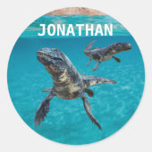 Sticker Rond Mosasaur Water Dinosaur Nom du monogramme (Devant)