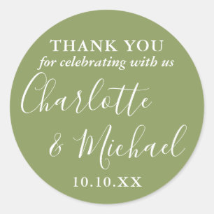 Sticker Rond Moss Green Signature Mariage Favoriser Merci