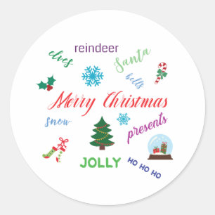 Sticker Rond Mot de Noël amusant Conception Cloud