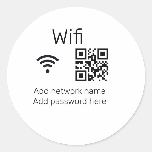 Sticker Rond Mot de passe Wifi signer ajouter le code Q R ici d (Devant)