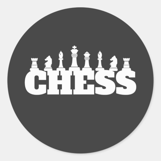 Sticker Rond Mot d'échecs Pièces blanches Stratégie Jeu Élégant (Devant)