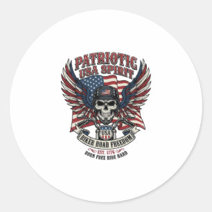 Sticker Rond Motard Patriotique Crâne Motard Route Liberté Patr